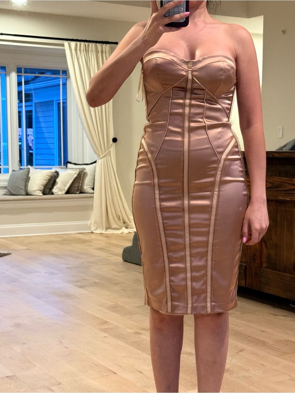 Strapless Satin Cocktail Dress in Rose Gold
